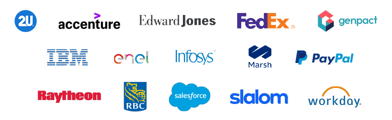 When you join Fortune Connect, you’re in good company. These are just some of the different companies represented within the Connect membership: 2U, Accenture, EdwardJones, FedEx, Genpact, IBM, Enel, Infosys, Marsh, PayPal, Raytheon, RBC, Salesforce, Slalom, Workday